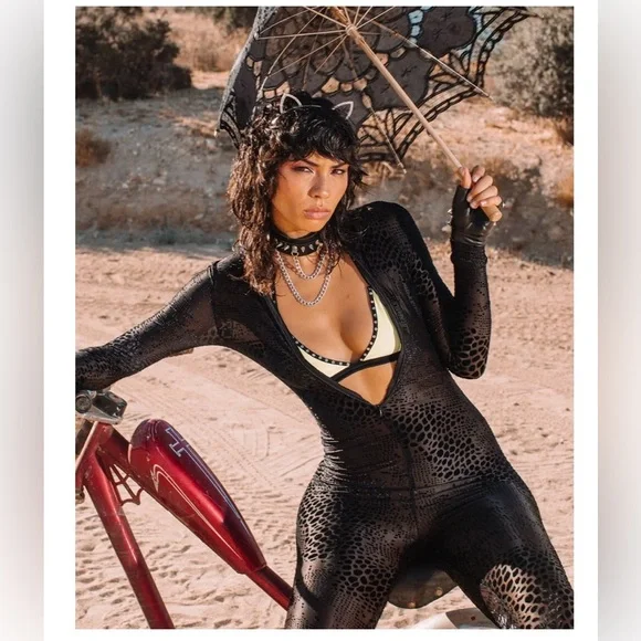 NWOT Spirithoods Black Snakeskin Burnout Velvet Full Bodysuit - Picture 3 of 6